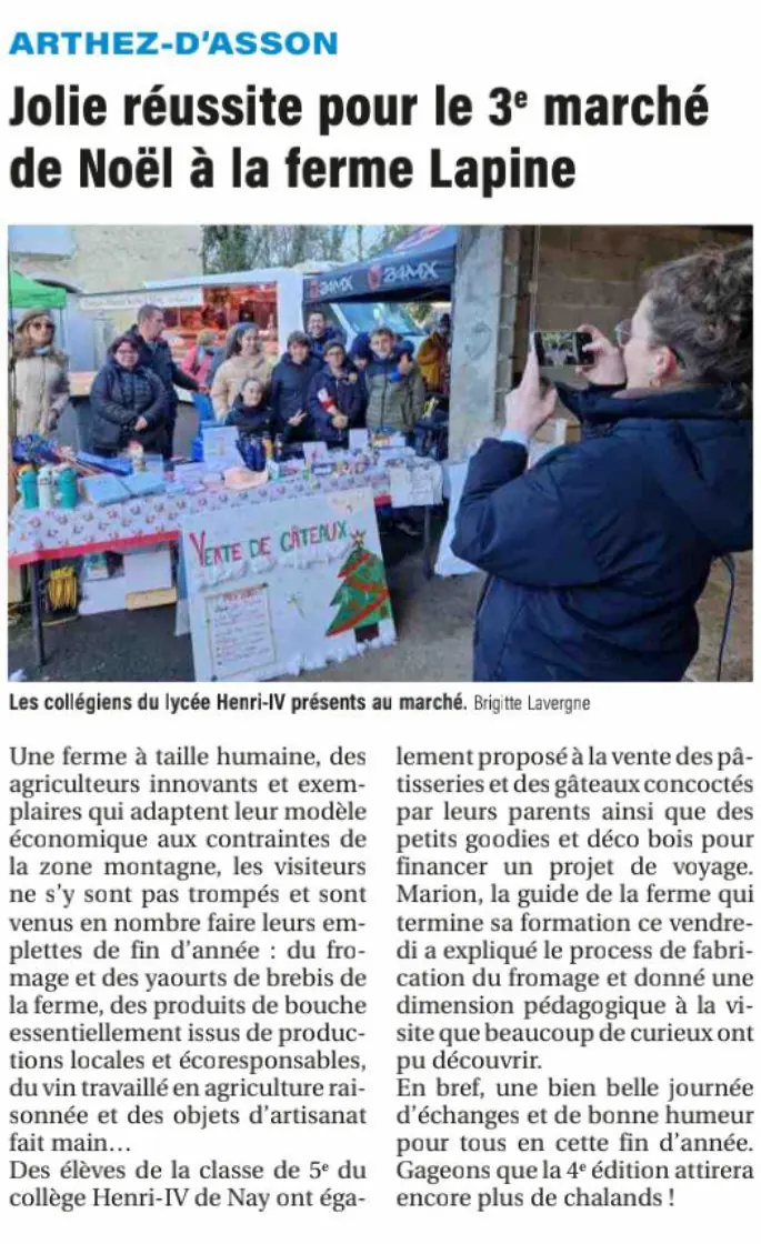 Article : Jolie réussite pour le 3e marché de Noël à la ferme Lapine.